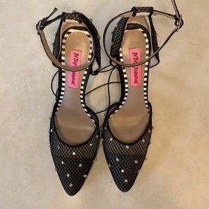 Betsey Johnson rhinestone studded pumps with ankle strap for extra sass!